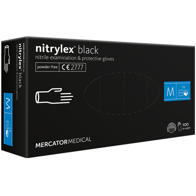 Рукавички нітрилові оглядові нестерильні неприпудрені Nitrylex® Black, розмір М